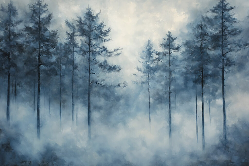Slender pines, deep blue — full design