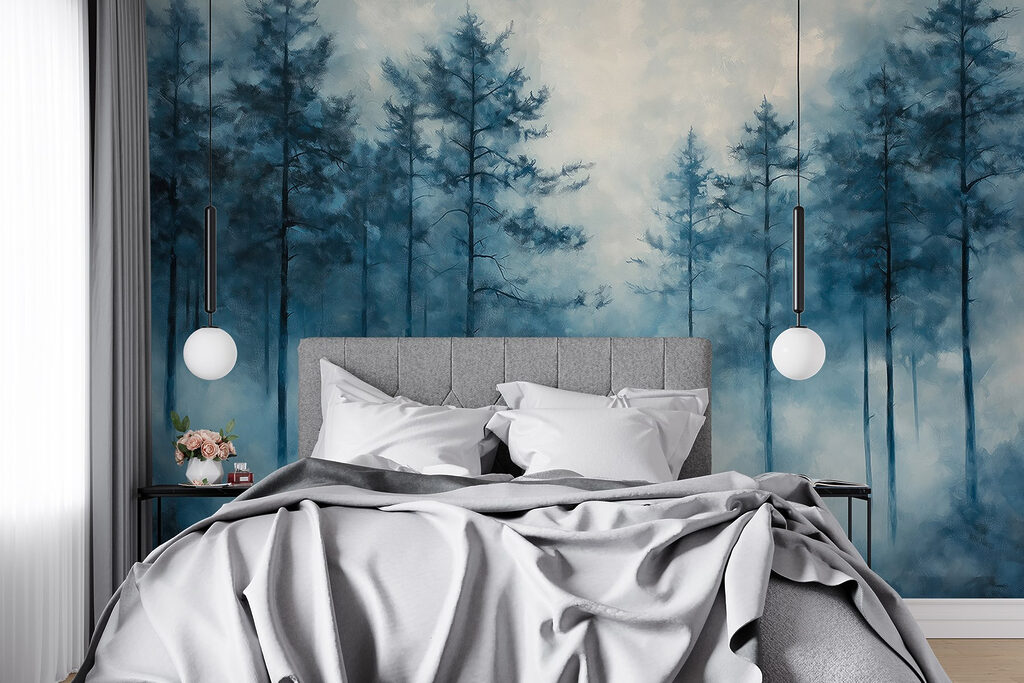 Slender pines, deep blue — interior 2