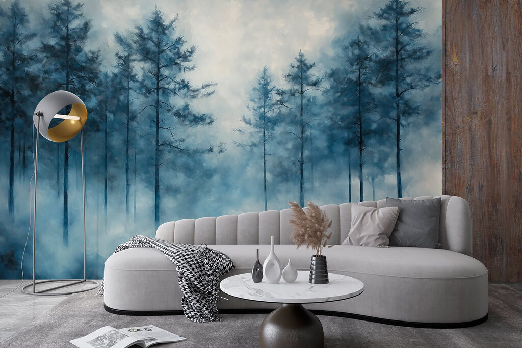 Slender pines, deep blue — interior 4