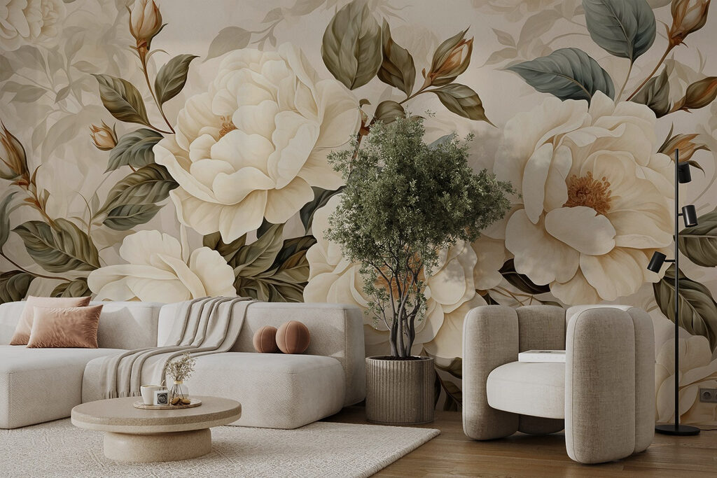 Cream roses among leaves — interior 2