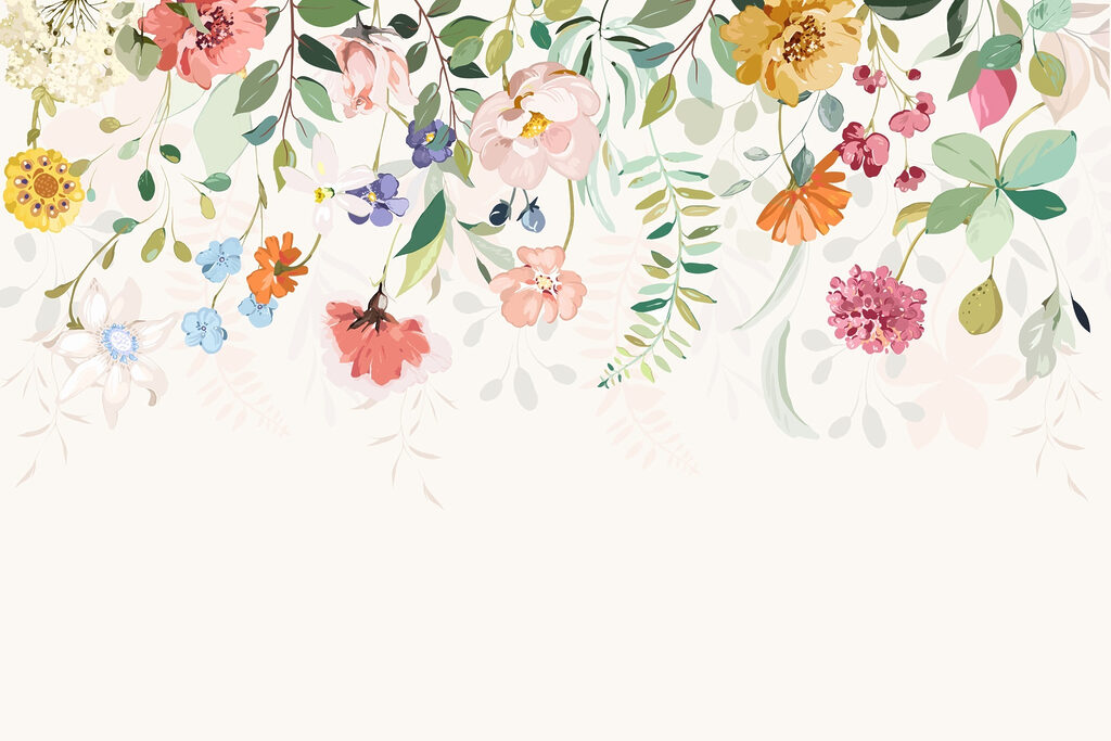 Colourful flowers drifting down — full design