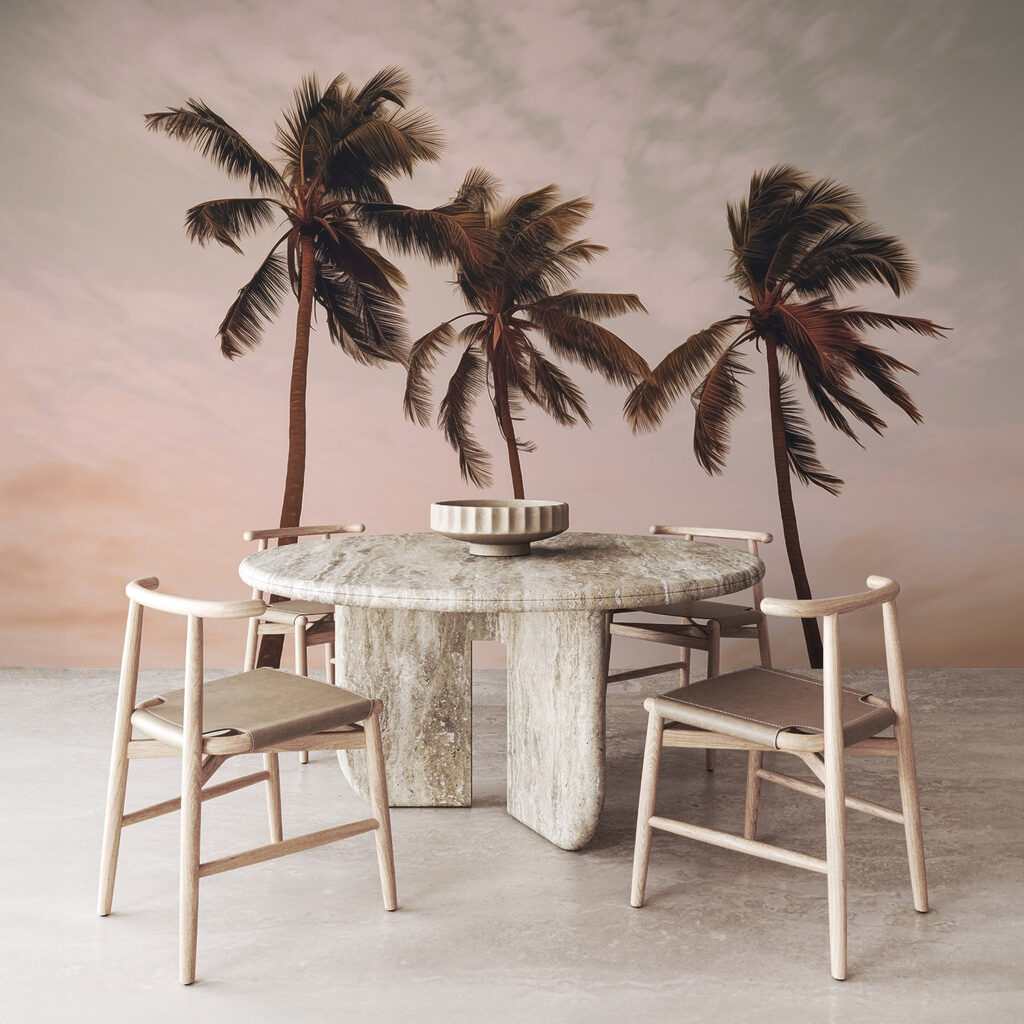 Three palms, pink sky — interior 2