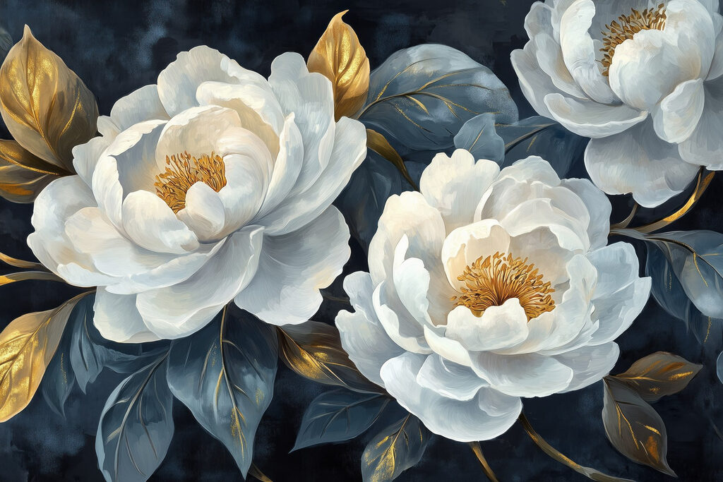 Peonies on night blue — full design