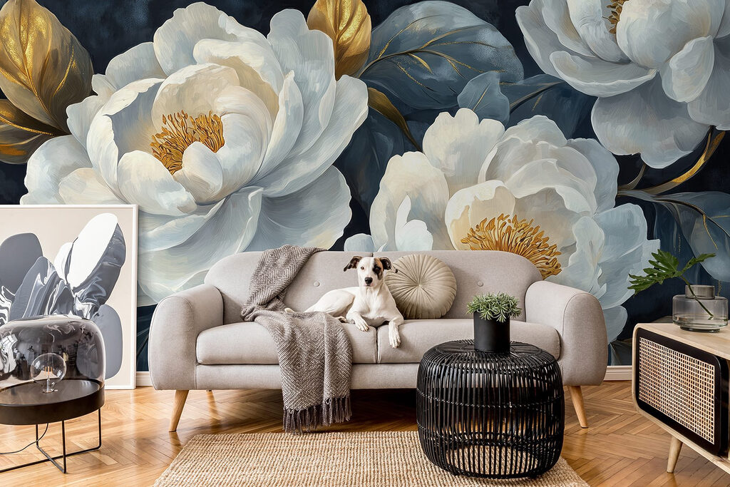 Peonies on night blue — interior 3