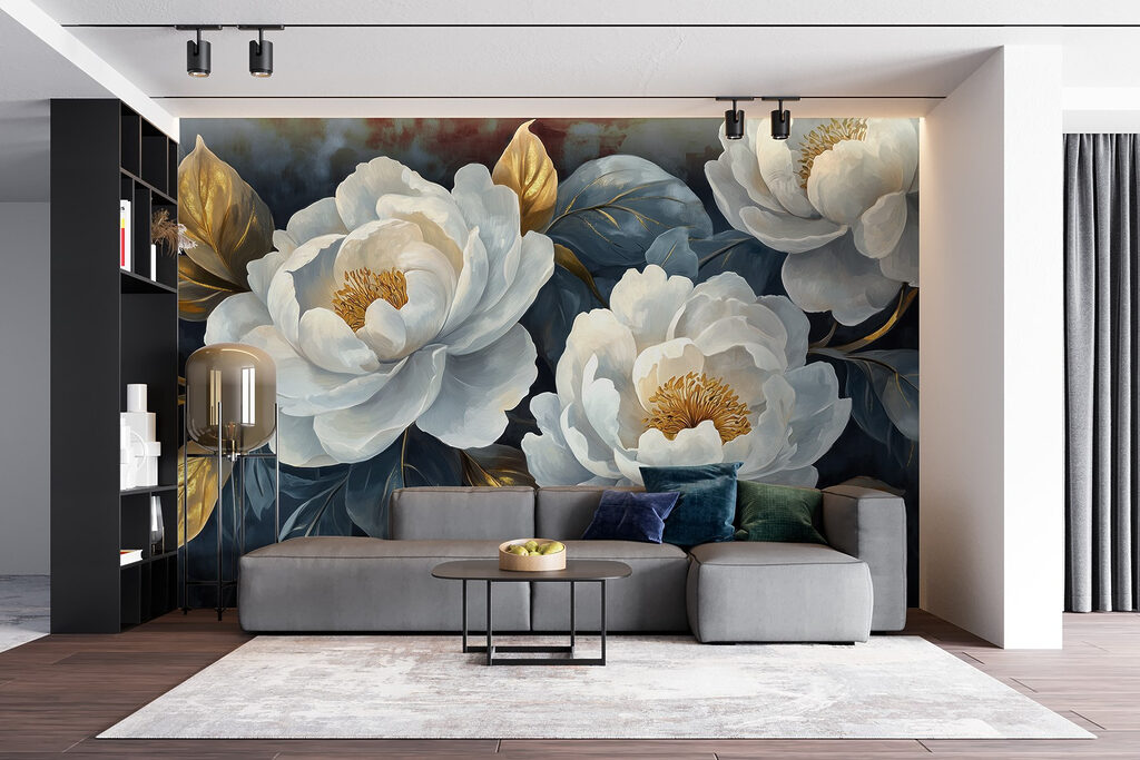 Peonies on night blue — interior 5
