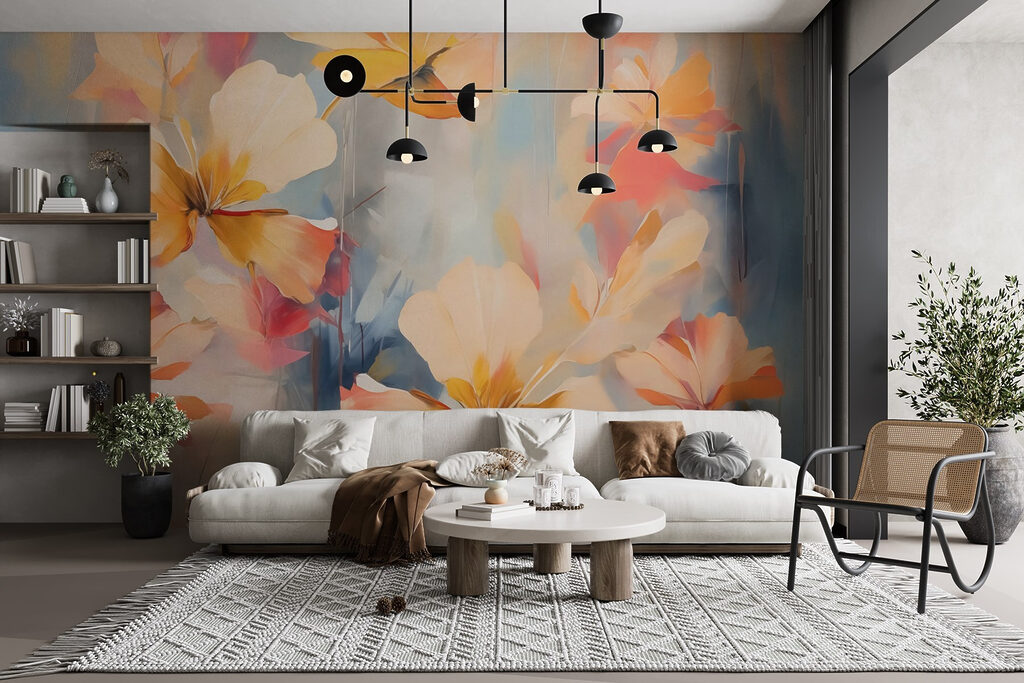 Orange flowers on blue — interior 1