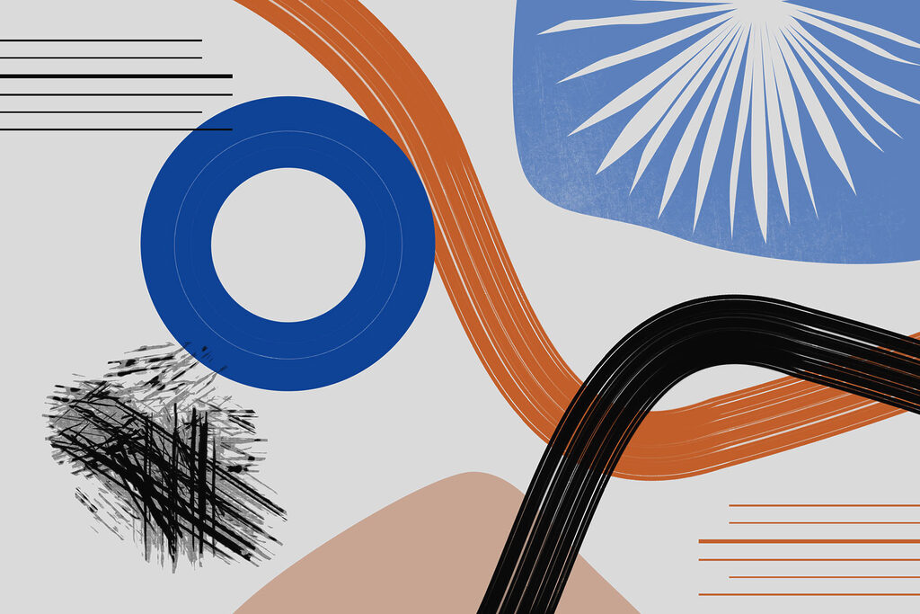 Blue circle with arcs — full design