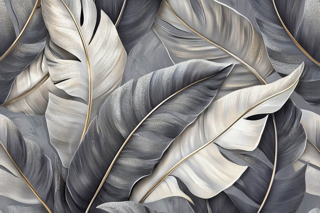 Large leaves in grey — full design