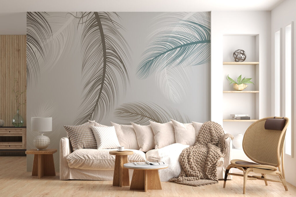 Large feathers turning — interior 1