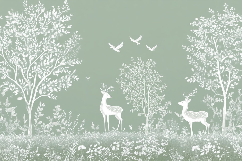 White deer among trees — full design