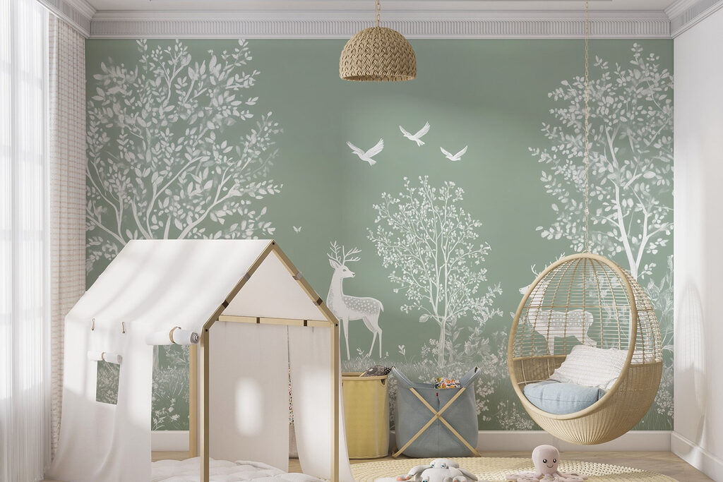 White deer among trees — interior 1