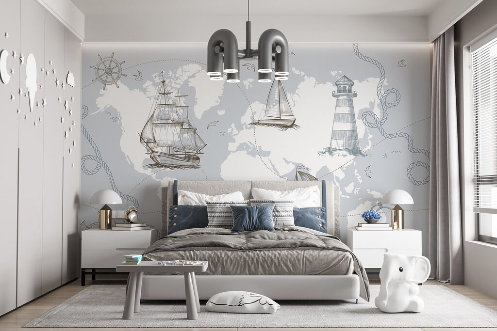 World map with ships — interior 2
