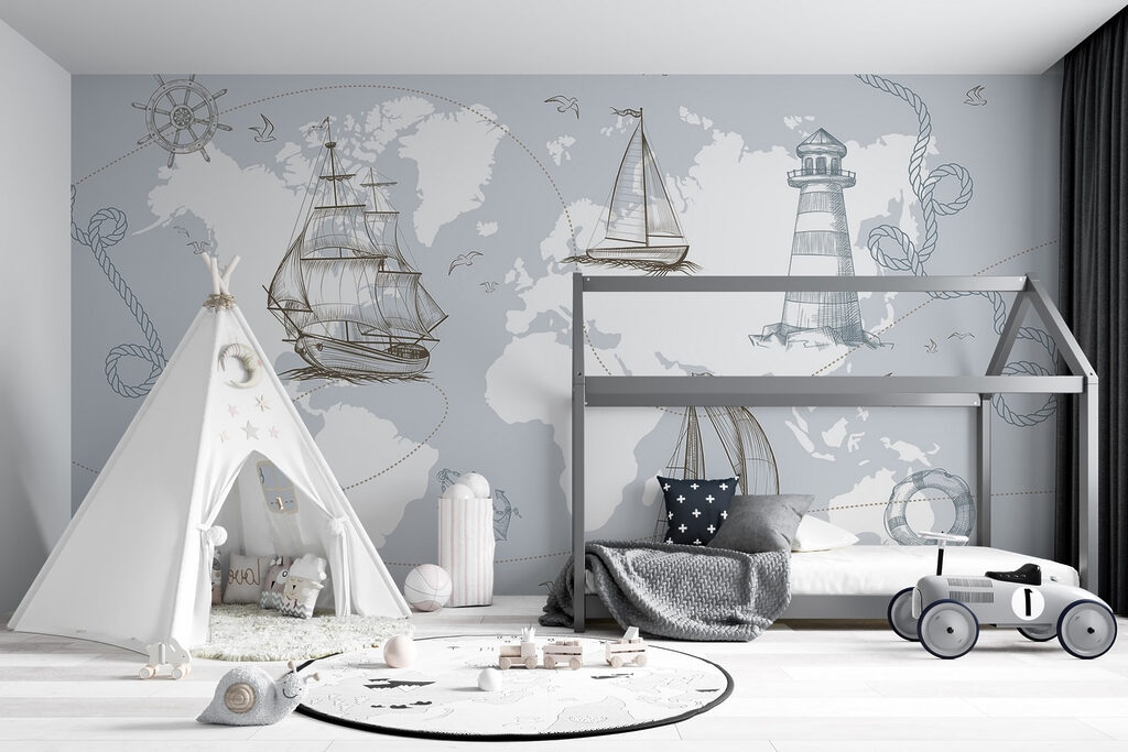 World map with ships — interior 3