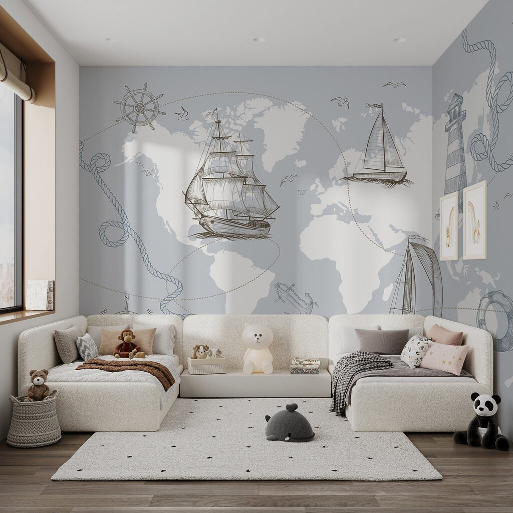 World map with ships — interior 4