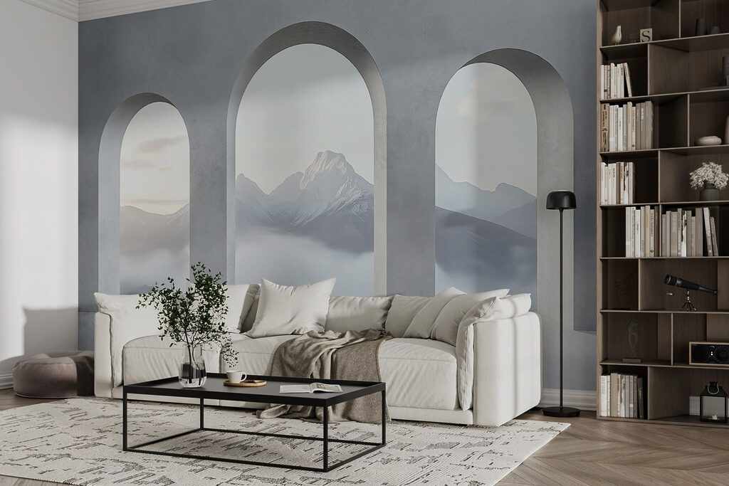 Mountain view through arches — interior 3