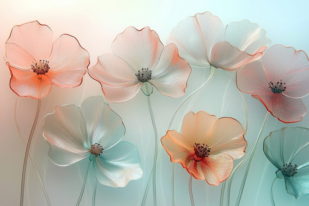 Translucent flowers on mint — full design
