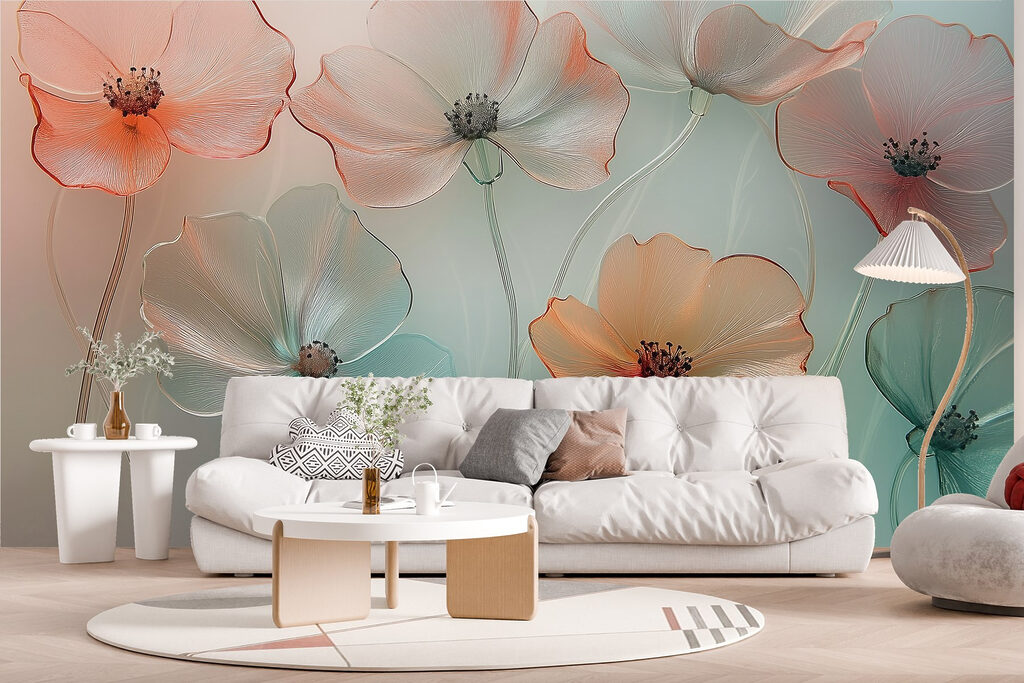Translucent flowers on mint — interior 6
