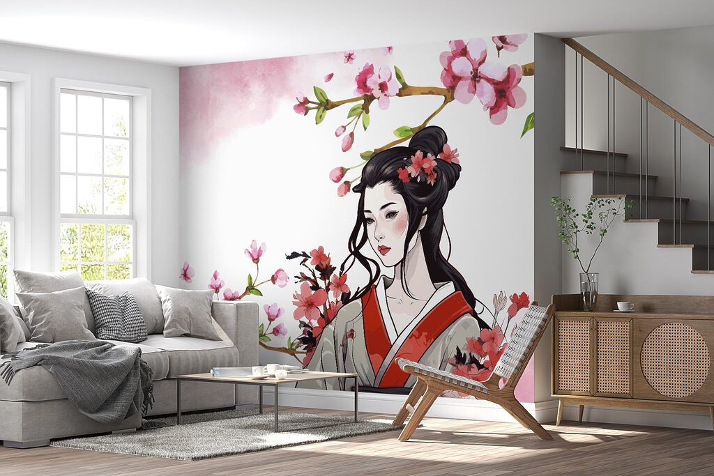 Woman among pink blossom — interior 2