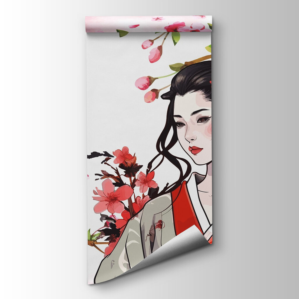 Woman among pink blossom — product view
