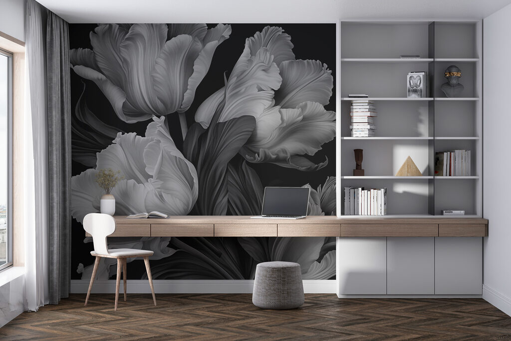 Grey tulips on black — interior 1