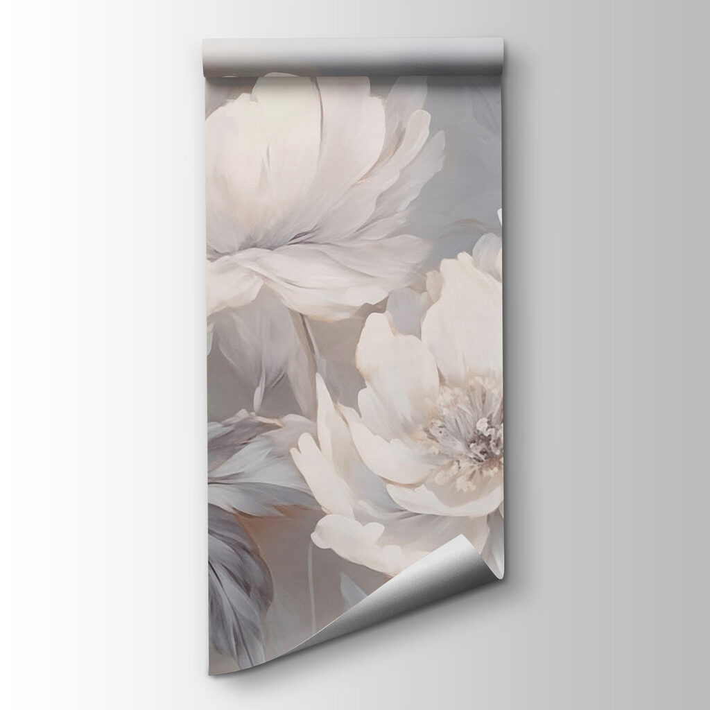 White peonies on grey — product view