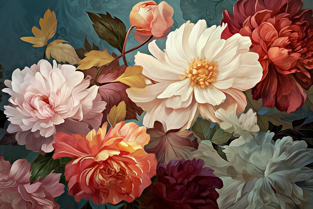 Cream flowers on petrol — full design