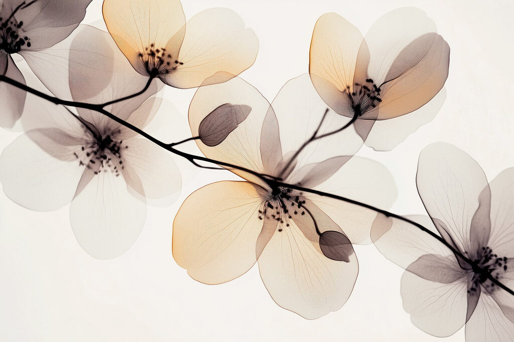 Translucent flowers on branches — full design