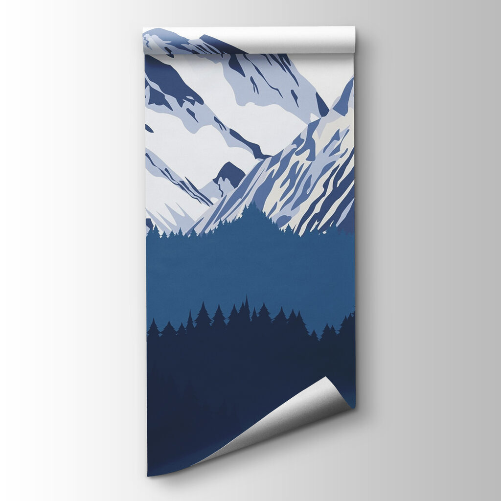 Snowy peaks over pines — product view