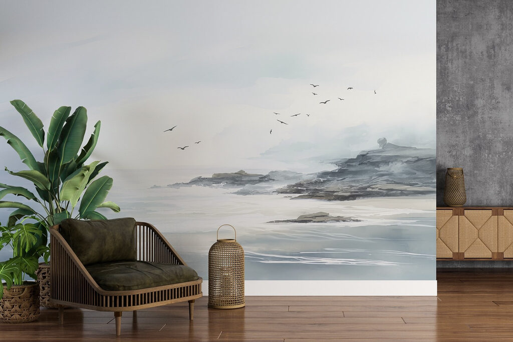 Birds above grey coastlines — interior 2