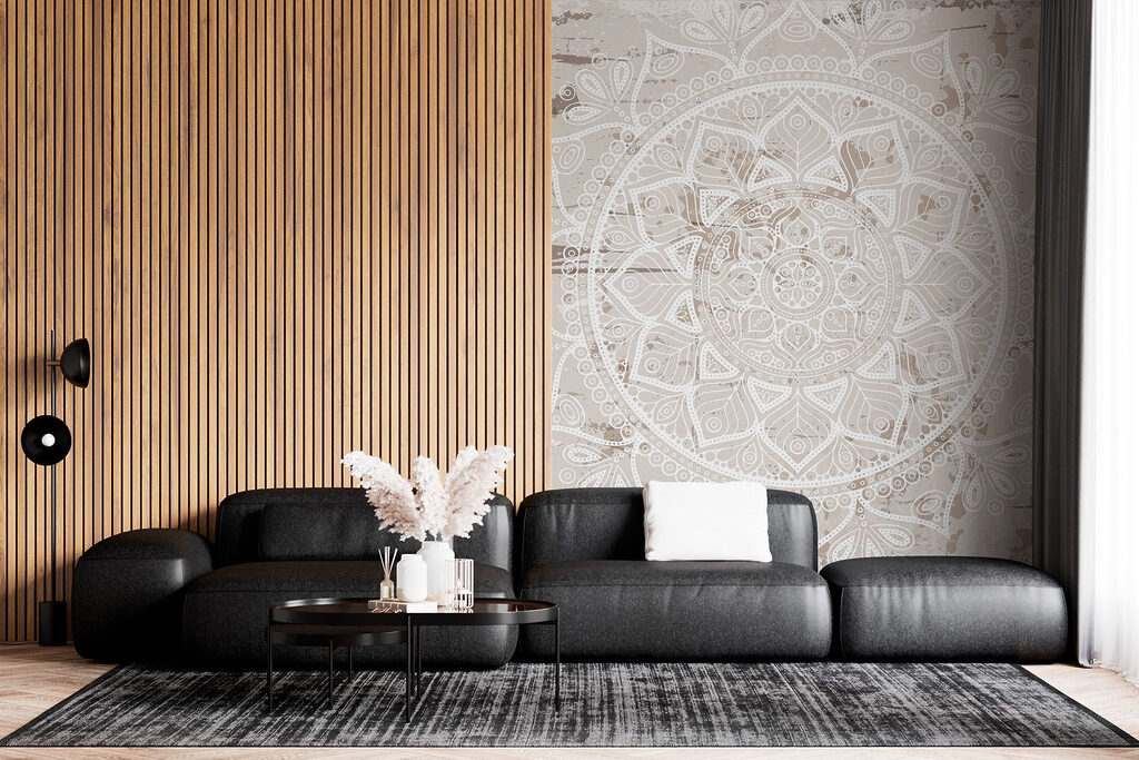 White mandala on beige — interior 2