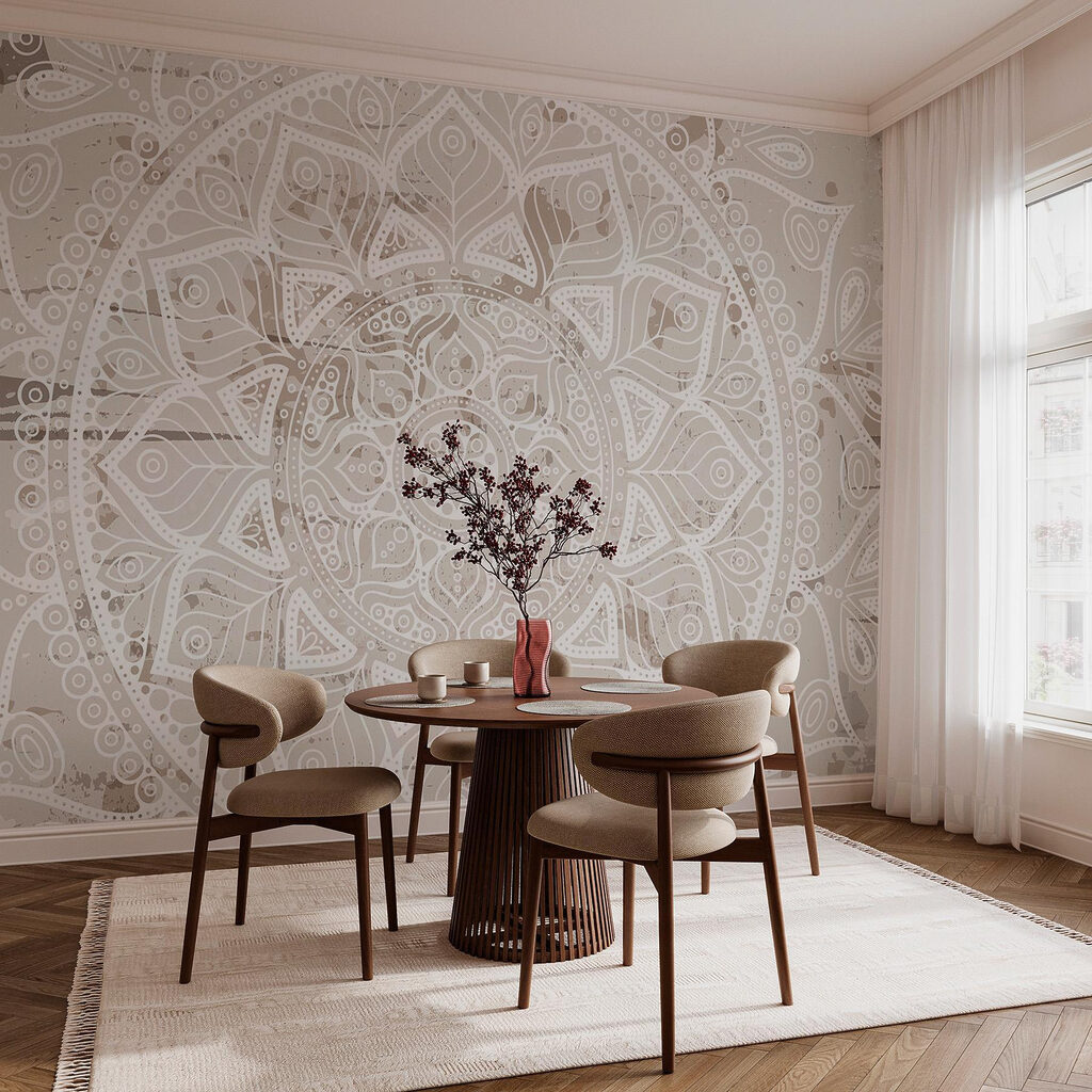White mandala on beige — interior 3