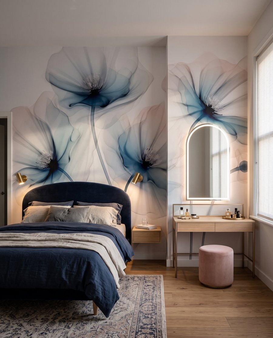 Deep blue flower hearts — interior 1
