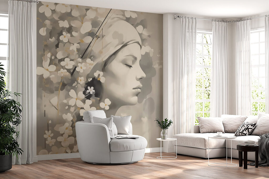 Woman’s profile in blossom — interior 2