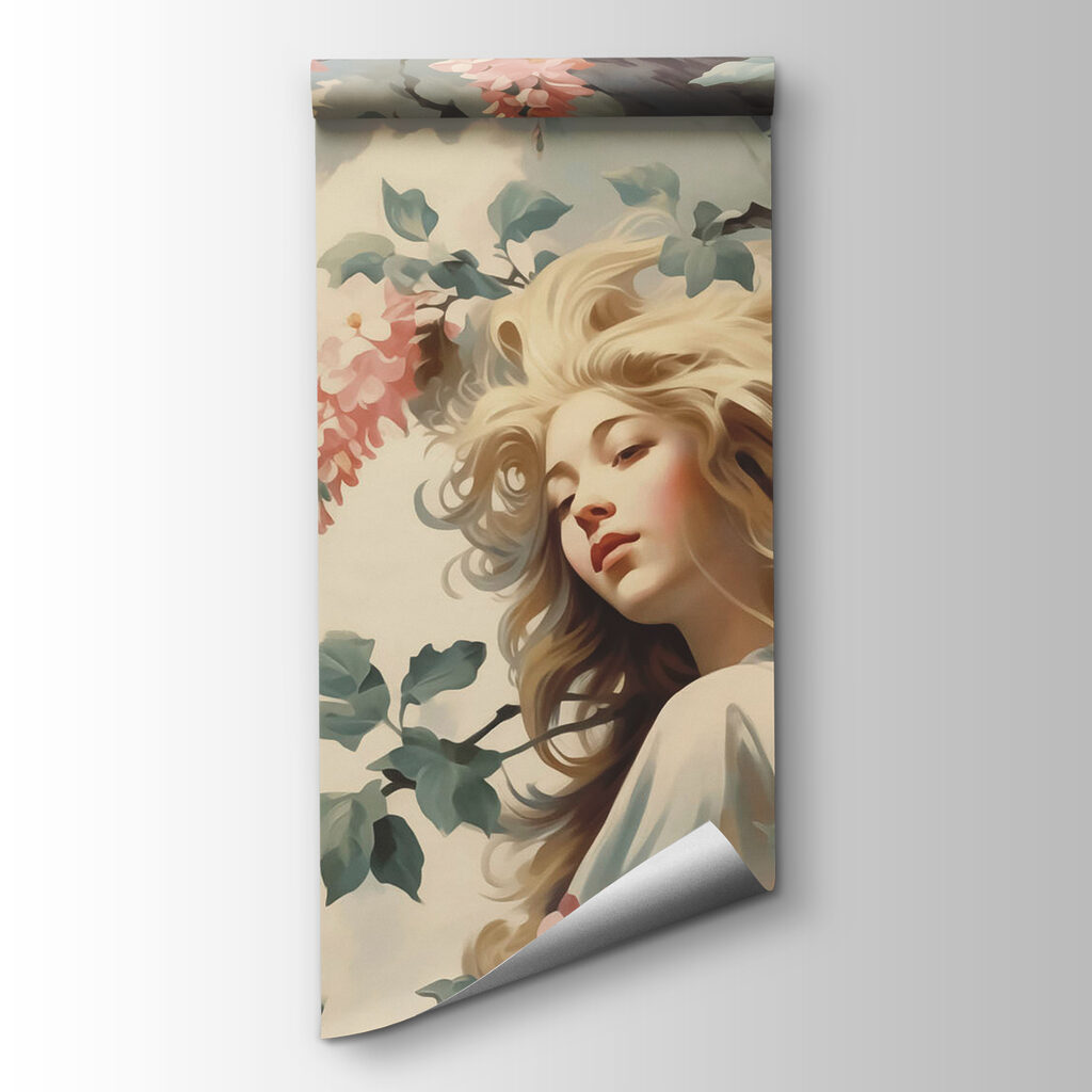 Woman under hanging flowers — product view