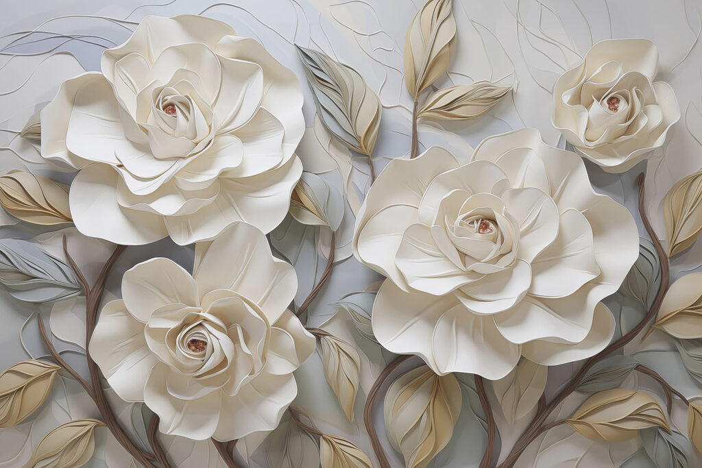 White roses and leaves — full design