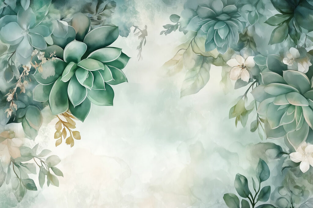 Green rosettes around light — full design