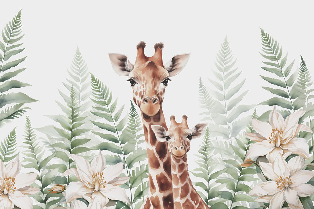 Two giraffes among ferns — full design