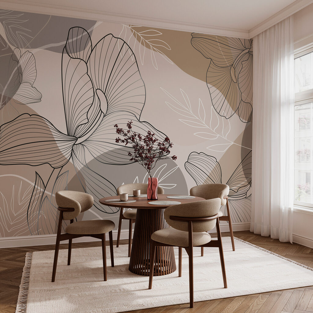 Flower outlines on taupe — interior 3