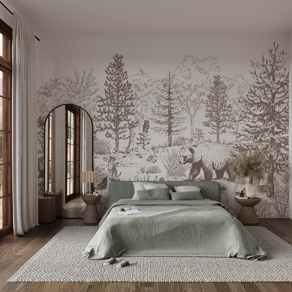 Bear in Woodland Etching in an interior