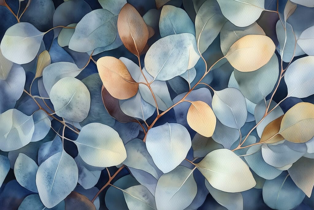 Blue leaves with ochre — full design