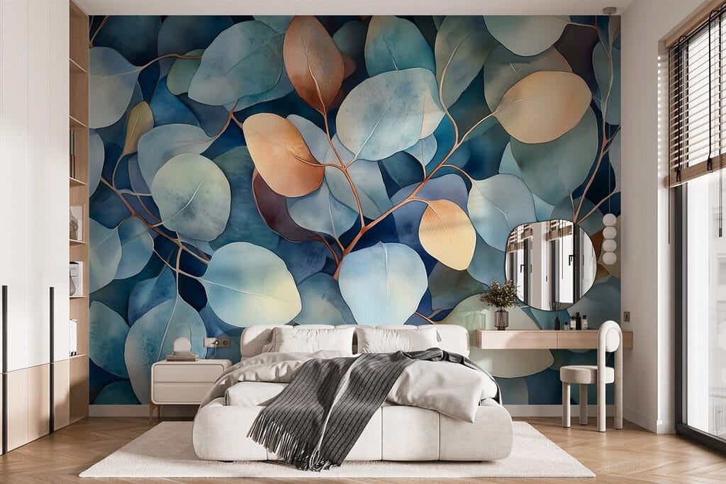 Blue leaves with ochre — interior 1