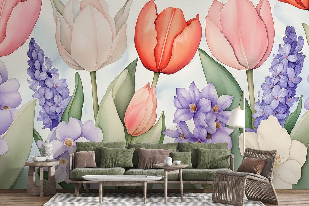 Tulips among purple flowers — interior 4