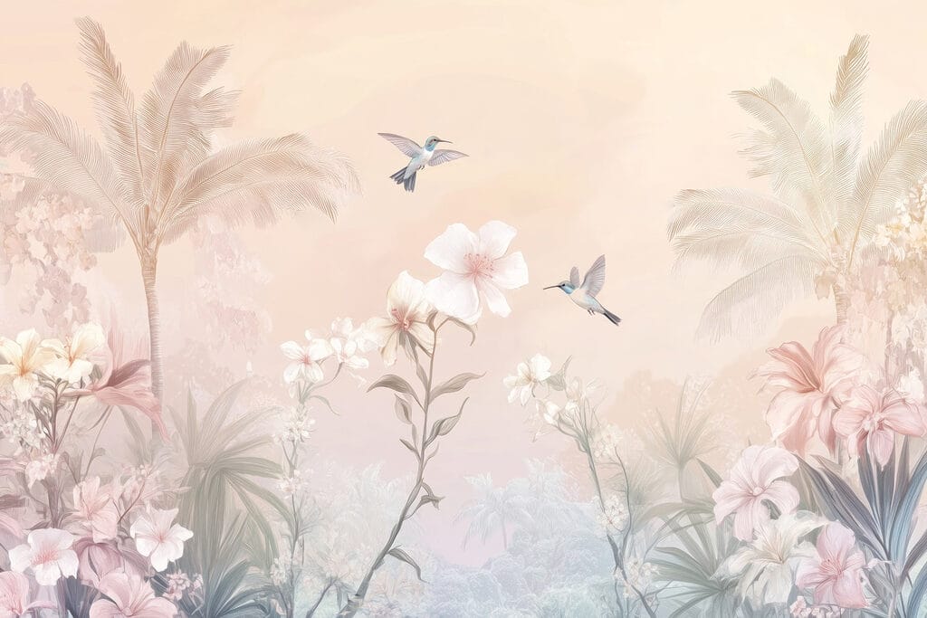 Birds above pink palms — full design