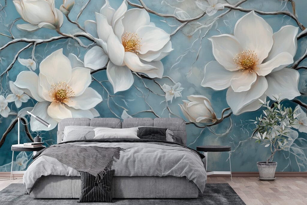 Magnolia on weathered blue — interior 3