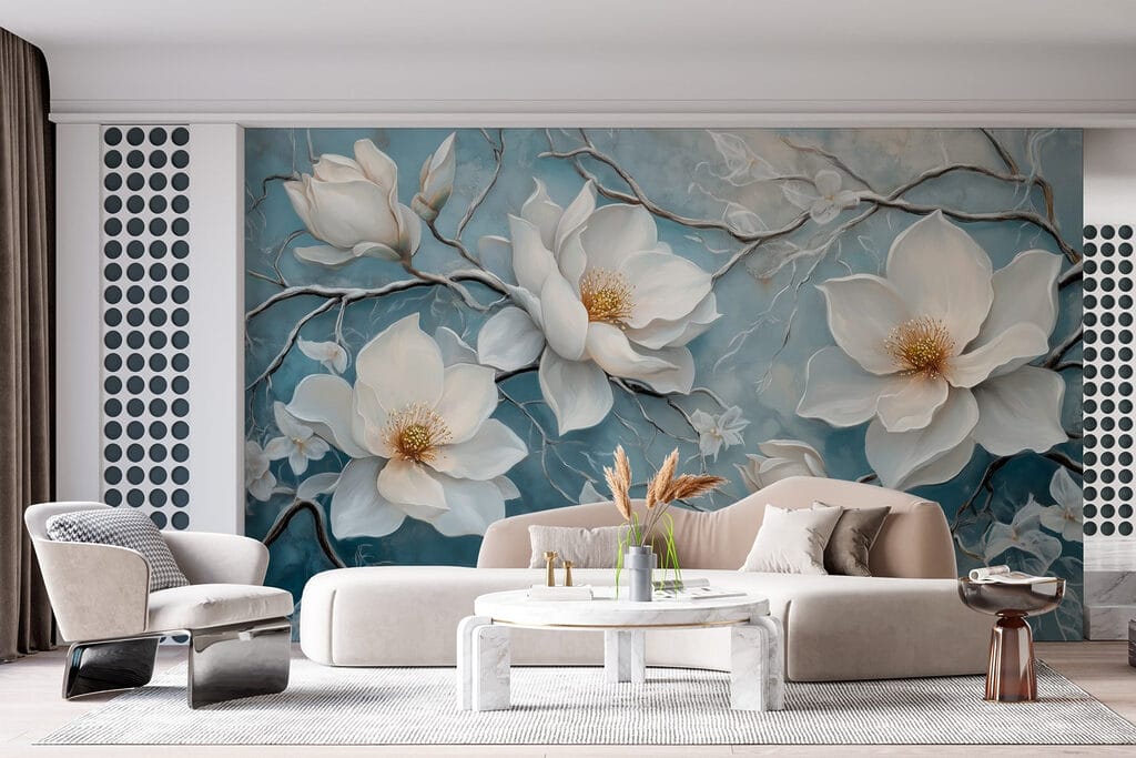 Magnolia on weathered blue — interior 5