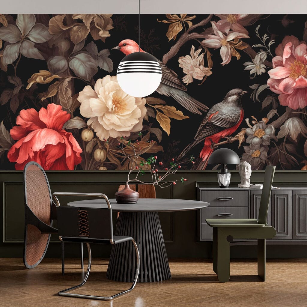 Birds among dark blooms — interior 4