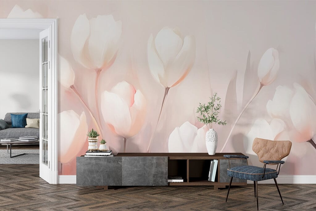 Pale tulips on pink — interior 1