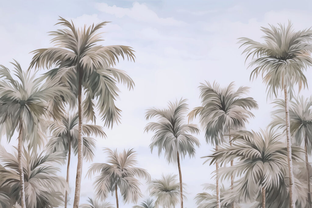 Tall palms, lilac sky — full design