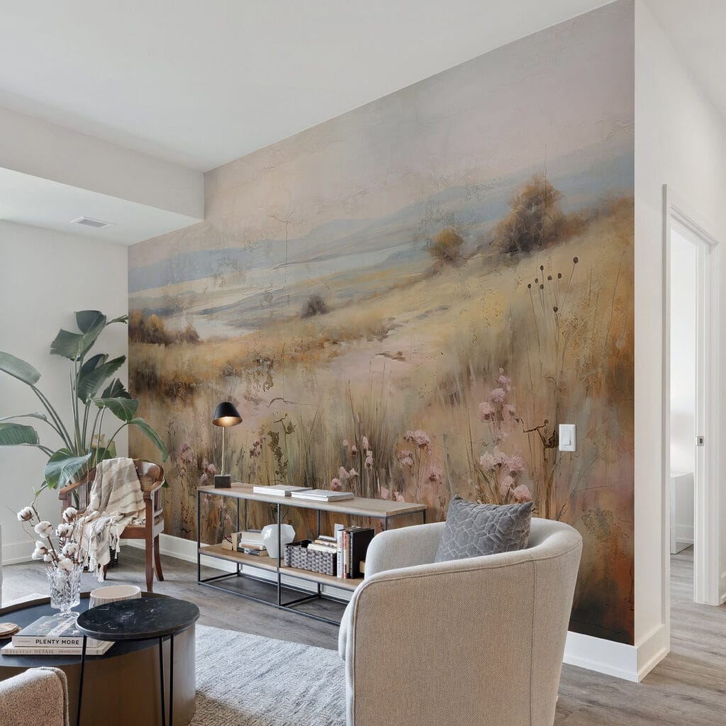 Flowers over misty grassland — interior 2