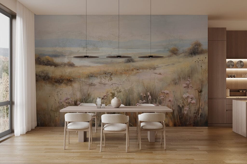 Flowers over misty grassland — interior 3